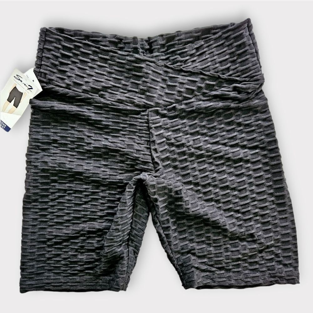 NWT Seven7 Scrunch Butt Anti Cellulite Honeycomb Texture Biker Shorts In Black M - Picture 2 of 10